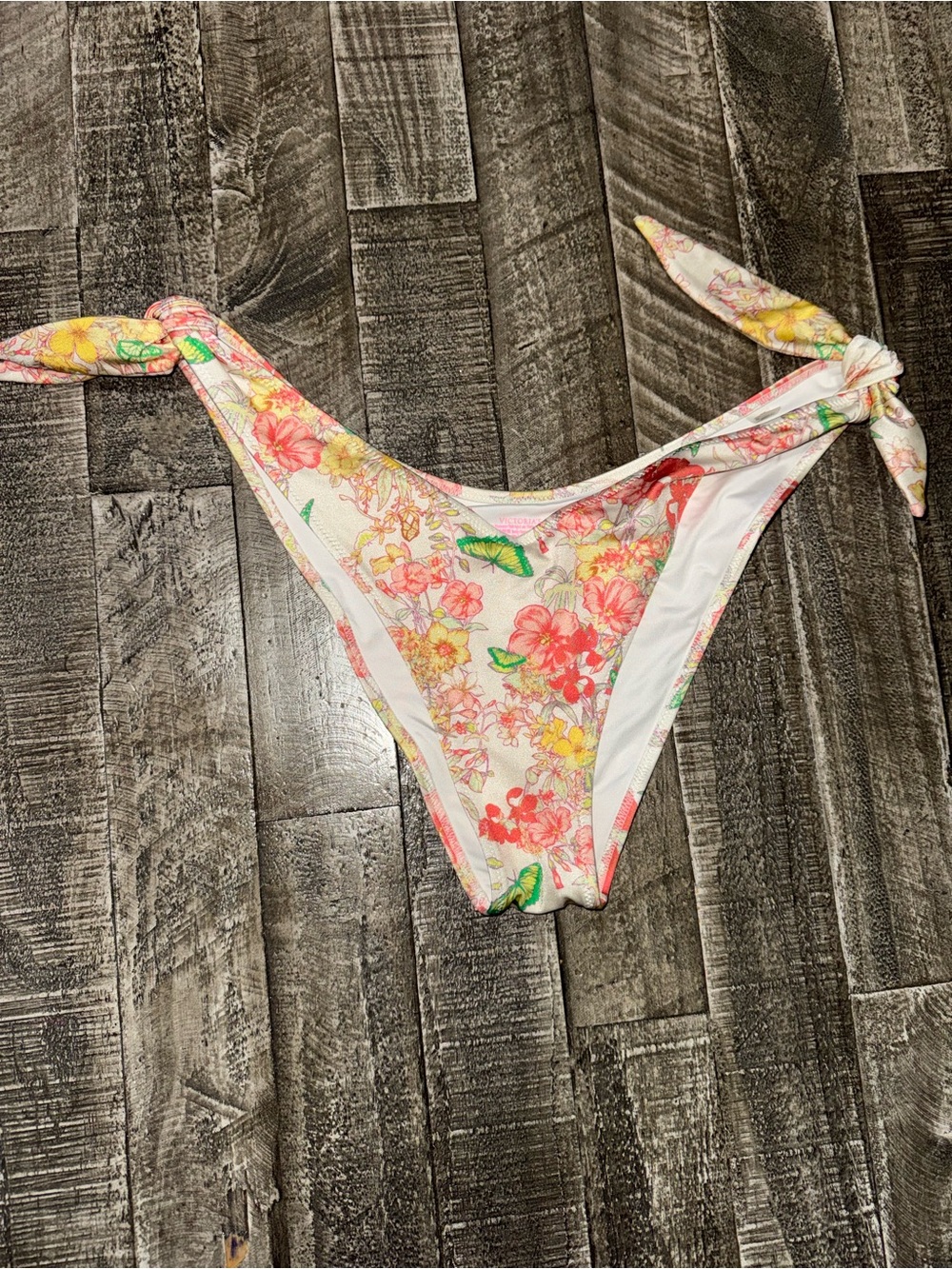 Victoria's Secret Cream Floral Bikini Set with Coral, Yellow & Green - Picture 6 of 9